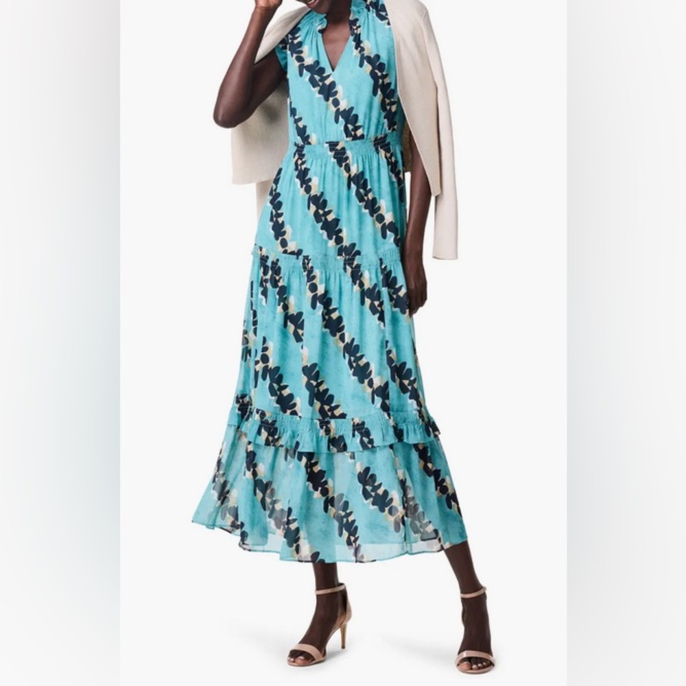 NWT NIC+ZOE Rolling Reef Ruffle Trim Maxi Dress in Aqua Multi Size Medium - Picture 4 of 4